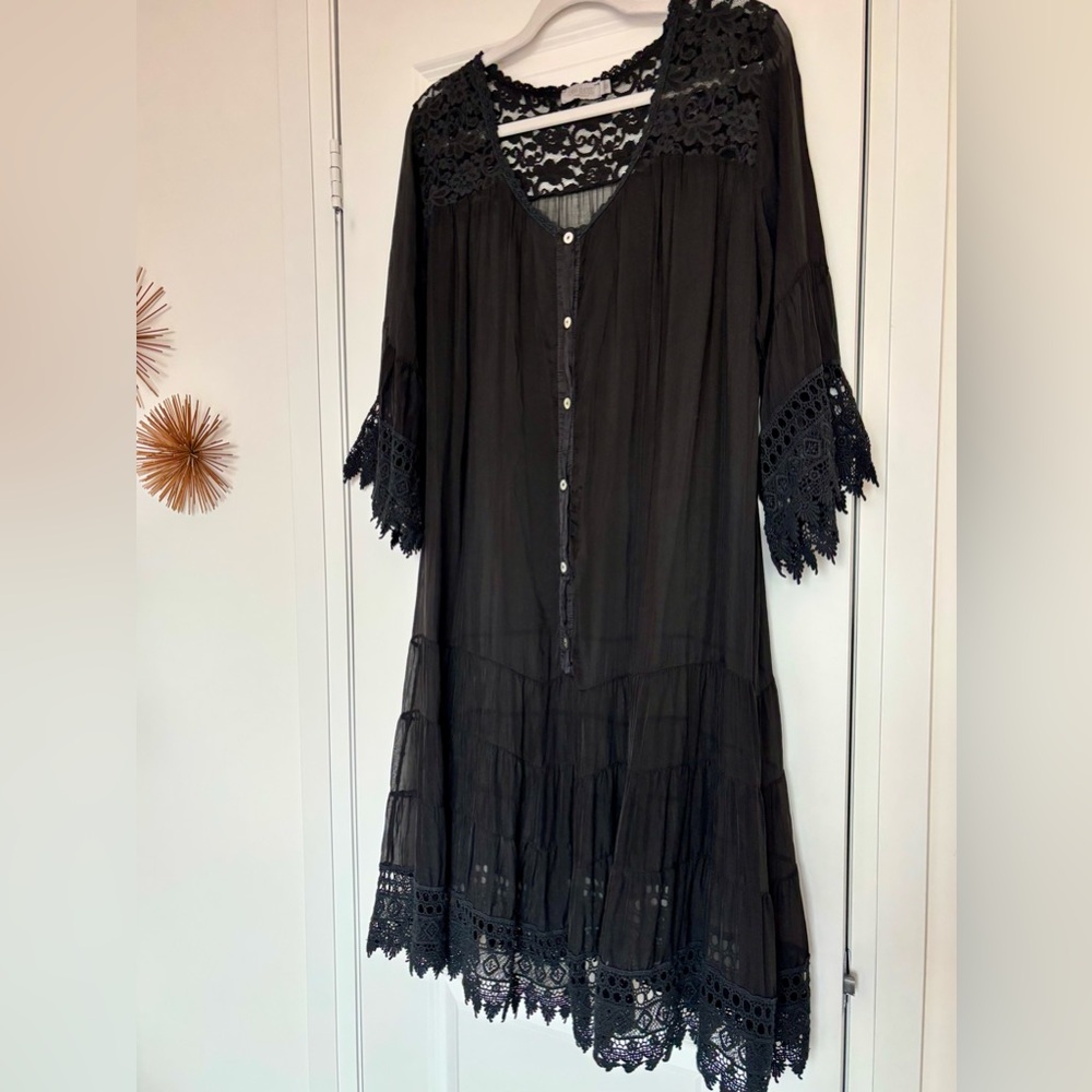 ‼️ SOLD 🛍️ 100% Silk LARA GUIDOTTI Elegant Black Lace Dress Made in Italy - Picture 5 of 14